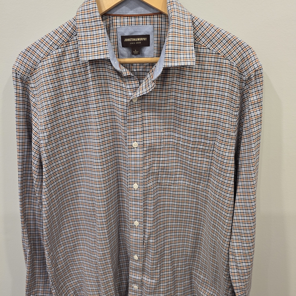 Johnston & Murphy Orange and Blue Houndstooth Dress Shirt